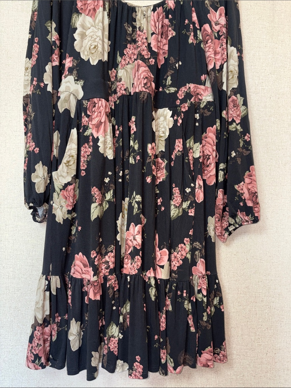 Torrid Super Soft Floral Long Sleeve Jersey Babydoll Dress Sz 1 Cottagecore - Picture 10 of 15